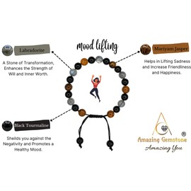 Mood Bracelets for Kids Women Men Manifestation - Labradorite Mariyam Jasper Black Tourmaline Bracelet Set for Men Women Healing Calming Anxiety Stress Relief Gifts (Adjustable)