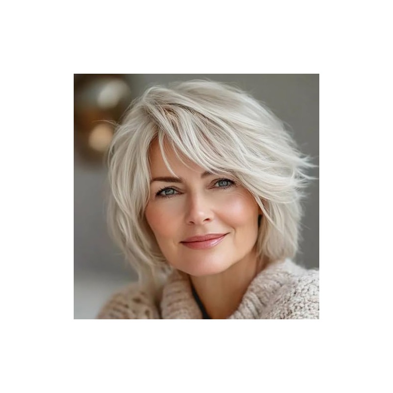 Dsimeig Women Short Layered Bob Wig with Bangs Synthetic Halloween