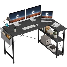 CubiCubi L Shaped Desk, 55" Computer Desk with Reversible Storage Shelves Home Office Corner Desk Study Writing Gaming Table, Black