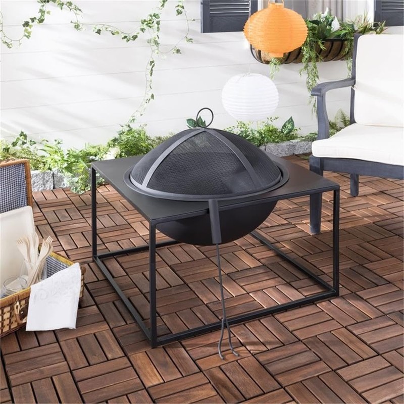 SAFAVIEH PIT2002A Outdoor Collection Leros Black Square Fire Pit