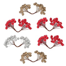 BUGUUYO 6pcs Frosted Berry Fake Plant Decoration Mixed Color Christmas Ornament for Home Decor and Flower Arrangements Vivid Holiday Atmosphere Enhancer