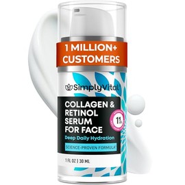 SimplyVital Suero de colágeno, retinol y ácido hialurónico – Hidratante antienvejecimiento para rostro, cuello y escote – Fabricado en Estados Unidos, complejo de cuidado de la piel hidratante