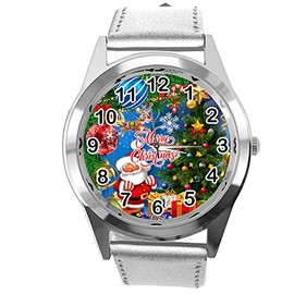 TAPORT® Silver Leather Round Quartz Watch for Christmas Fans E1