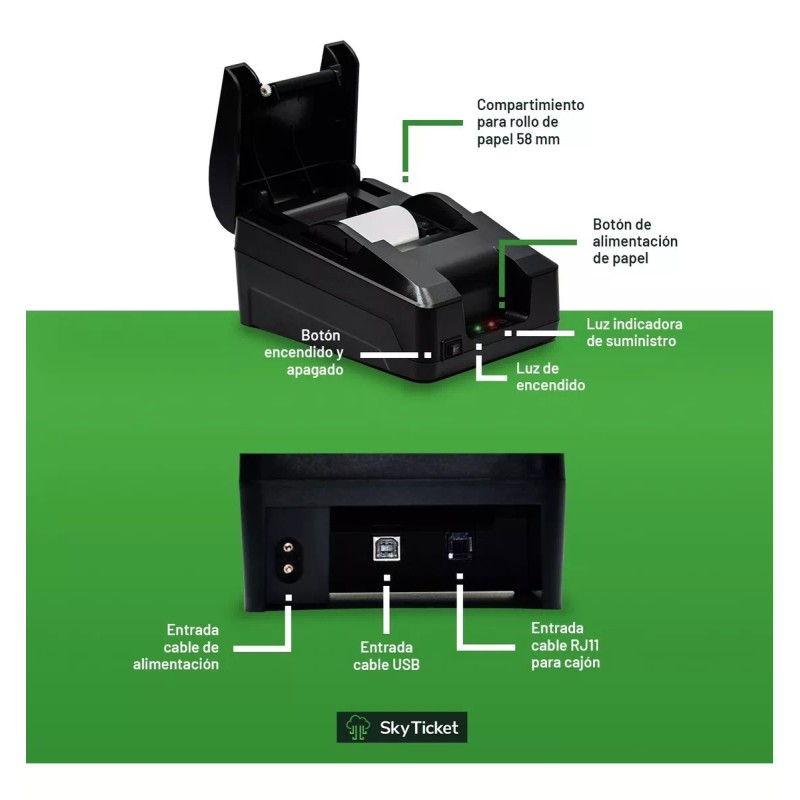 Sky Ticket Kit Punto Venta Impresora Tickets 58mm + Lector