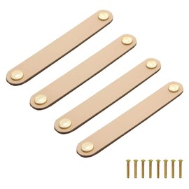 Juland Pack of 4 Leather Handles for Cupboards Kitchen and Door Leather Handles Cabinet Handle Used for Cabinet Compartment Bedroom Furniture Supplied with Screws - 2 Holes - 170 x 21 x 8 mm (L x W x