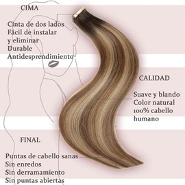 Hotlulana Tape Extensions Real Hair 45 cm 40 g 20 Pieces Ombre Hair Extensions Chestnut Brown to Light Brown Mix Light Blonde Skin Weft Hair Extensions 100% Natural Real Hair Extensions Tape