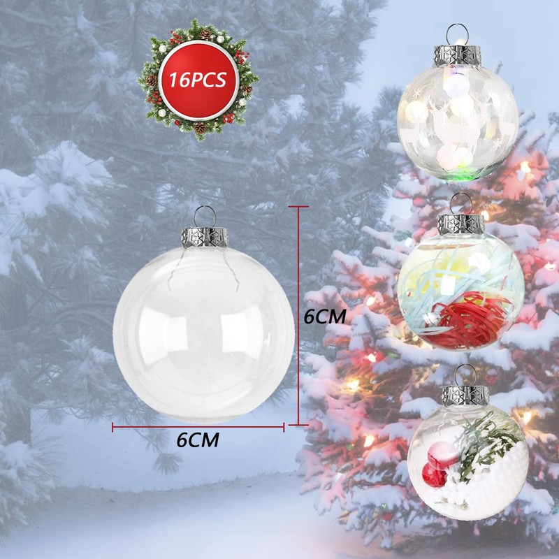Pack of 16 Clear Christmas Baubles, Fillable DIY Christmas Tree