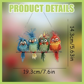 Diamond Painting Window Pictures, Diamond Painting Animals Hanging Bird, Diamond Painting Pendant with Chain, DIY 5D Diamond Painting Pictures Children for Window, Wall and Entrance Decor