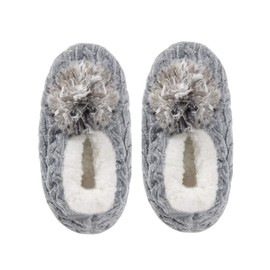 MeMoi Women's Plush Pom-Pom Chenille Cable Knit Slippers Ivory Small/Medium