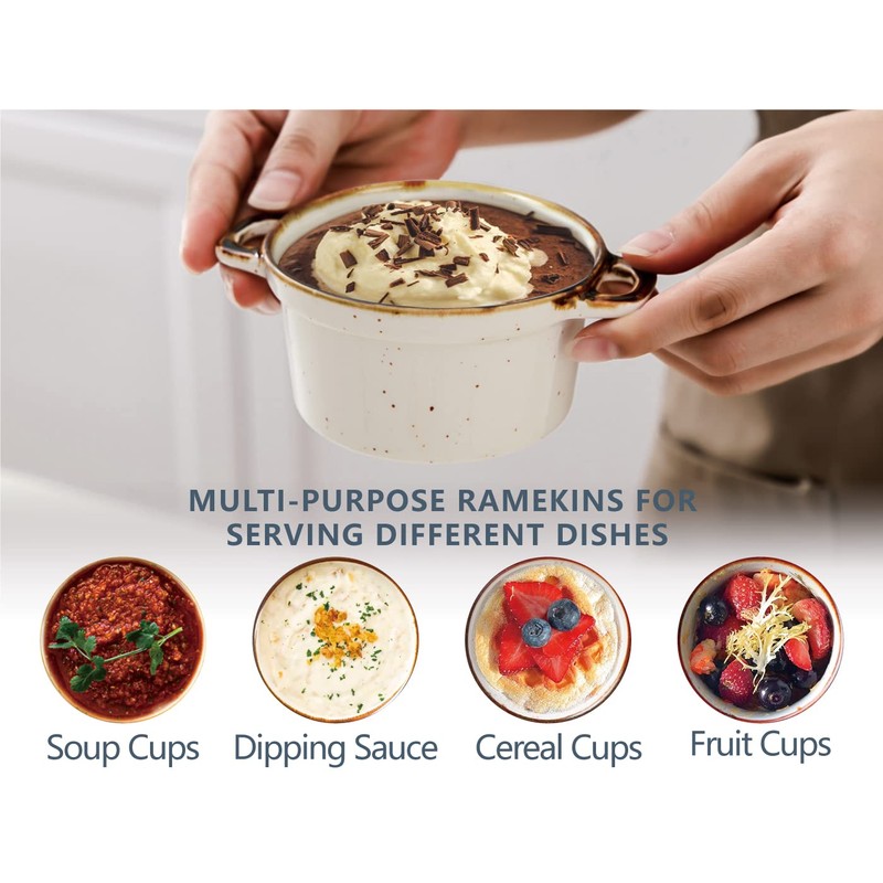 ONEMORE Ramekins with Lids, 6 oz Oven Safe Ceramic Mini