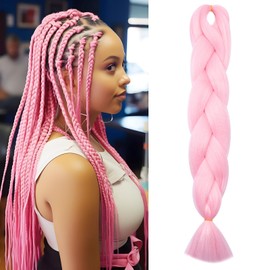 Benehair Braiding Hair Long Braids Extensions Hair 24 Inches Colorful Synthetic Hair for Braid Human Braiding Hair Pink Hair Extensions for Women(Pink, 100g)