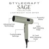 StyleCraft Sage Hair Dryer Professional Lightweight with 2 Concentrator Nozzles,