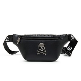 Leather Fanny Packs for Women,Skull Design Leather Waist Bag Black Fanny Pack Men Bum Bags for Women Crossbody Belt Bag Fashion Waist Pack for Holiday Festival Travel Running Hiking (Skull -2)