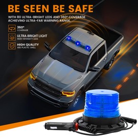 Biqiure Strobe Flashing Light Blue,12V Flashing Beacon LED Emergency Warning Magnetic Beacon Light with Stretchable Cord for Truck Vehicle