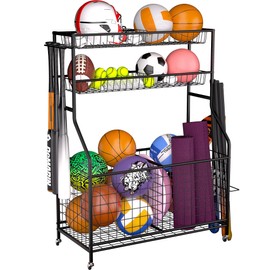 Ultrawall Sports Equipment Organizer, Large Capacity Garage Ball Storage Outdoor Toy Organizer, Ball Cart with Wheels for Football, Basketball