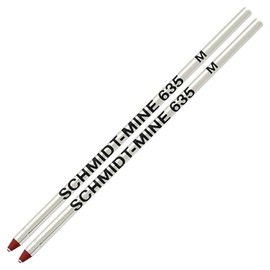 Schmidt 635 D1 Mine Ballpoint Refill - Red Ink (Medium Tip 0.7mm) - Pack of 2