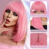 XCHJH Pink Bob Wig with Bangs Short Straight Wigs for