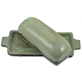 Mara Ceramic Stoneware Antique Green Butter Dish with Lid