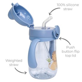 Little Rawr Baby's First Sippy Cup with Weighted Silicone Straw, Leak Proof, Spill Proof, Easy Grip Straw Cup for for Babies 6m+ to Toddlers, BPA Free, Dishwasher Safe, 11oz/320ml (Blue Lion)