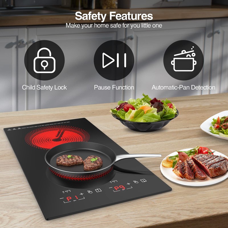 POTFYA Double Electric Cooktop,110V 2100W Electric Stove Top, 9 Power