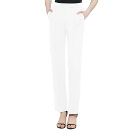 Urban CoCo Women's Yoga Dress Pants Stretchy Casual Slacks Straight Leg Work Pants with Pockets (White, L)
