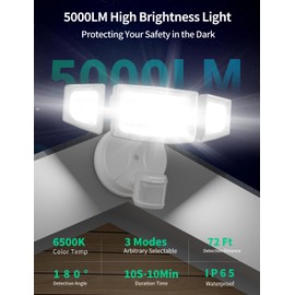 iMaihom 50W Motion Sensor Outdoor Lights, 5000LM Motion Sensor Flood Light, Dusk to Dawn Outdoor Lighting, 6500K LED Security Light, IP65 Waterproof Motion Detector Lights for Outside, White