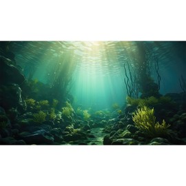 ZatiasMiller Aquarium Background Undersea Rock Seaweed and Beautiful Sunlight Rays Terrarium Background Sea Sandy Floor Coral Kelp Forests Aquarium Backdrop Seabed Moss Fish Tank Decor Vinyl 30x18in