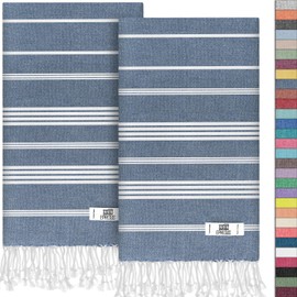 EPHESUS TOWELS Hand Towels - Set of 2 | 18" x 30" - Decorative Turkish Hand Towel for Bathroom, Kitchen, Guest, Face, Hair, Tea, Dishcloth (Sultan, Dark Blue)