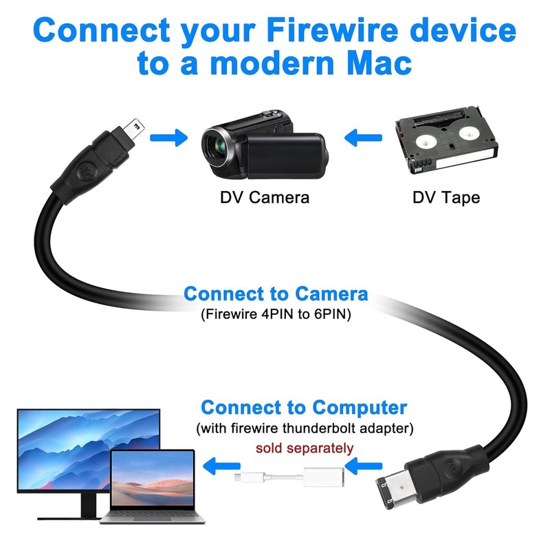 CABLEPELADO FireWire 400 4 Pin to 6 Pin Cable -