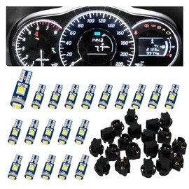 GutGiel 20 PCS T5 37 74 Car LED Bulb Dash Lights with Twist Lock Socket PC74 PC37, Instrument Cluster Bulbs 3030-3SMD for Interior Car Lights Dashboard Instrument Panel Gauge Cluster Indicator(White)