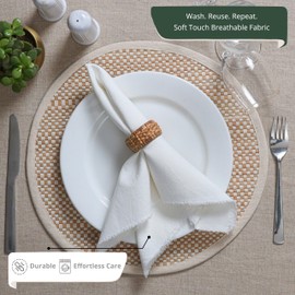 Ramanta Home Cloth Napkins Set of 12 - Soft & Durable Frayed Dinner Napkin for Easter Wedding Birthday Party | Heavy Weight Fabric Table Linen for Everyday Use Family Dinners, 18x18 Inch - White