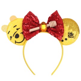 LSHDXD Mouse Ears Bee Headband Sequin Glitter Honey and Bear Hairband Bow Hair Hoop Costume Headwear for Bee Festival Party Cosplay (bear bee)