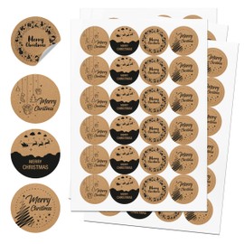 TOBJA® Christmas Stickers 96 Pieces - Christmas Stickers for Gifts in 4 Variations | Sticker Set "Merry Christmas" | Real Paper "Kraft Paper" 4 cm Labels Round (Kraft Paper EN)