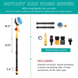 povtii Rotating Car Wash Brush, 360° Spin Auto Cleaning Brush with Long Handle, Detachable Washing Brush with Soft Chenille Bristles Universal for Most Vehicles, Car Accessories (Brush)