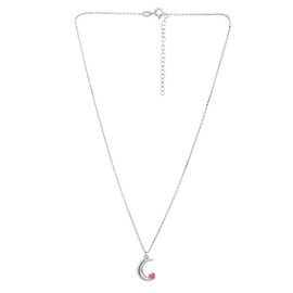 Vanbelle Sterling Silver - Rhodium Plated with 925 Stamp - Cresent Moon & Enamelled Heart Pendant Necklace for Women - Chain 16" long + 2" Extender