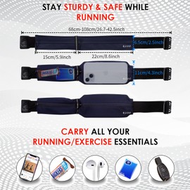 EGOO - Water Resistant Running Belt with Adjustable Elastic Strap, Lightweight Large Capacity Sports Waistpack with Dual Pockets for Running, Workout, Walking, Biking, Travel & Outdoor Activities