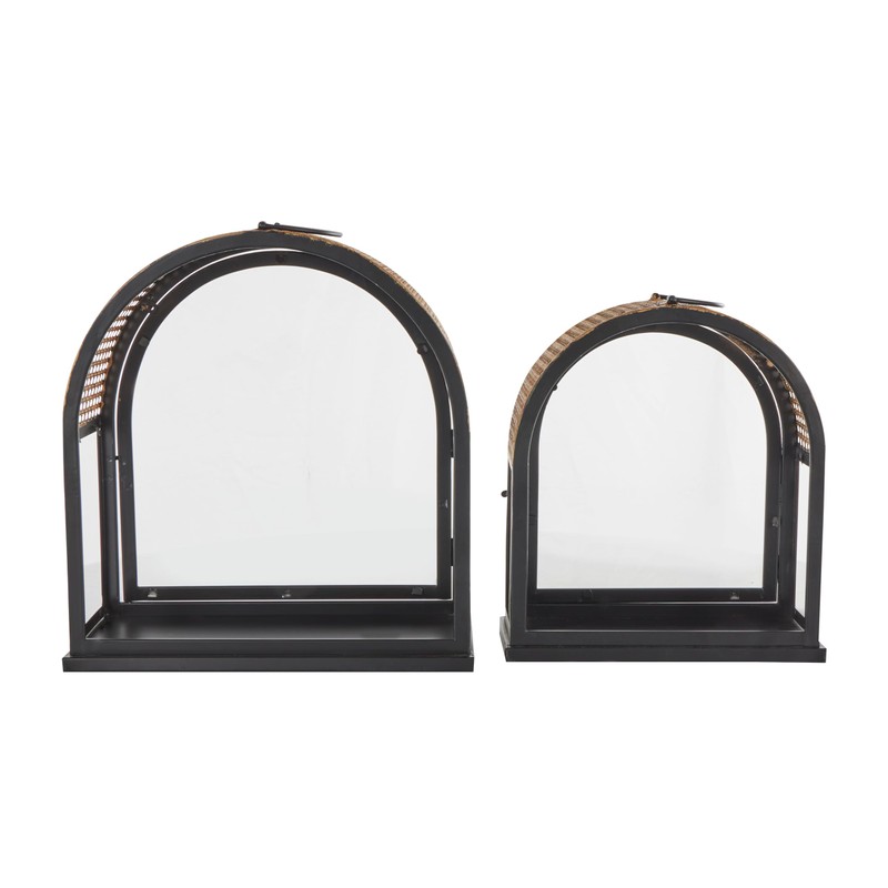 Deco 79 Metal Arched Candle Lantern with Cane Inspired Gold