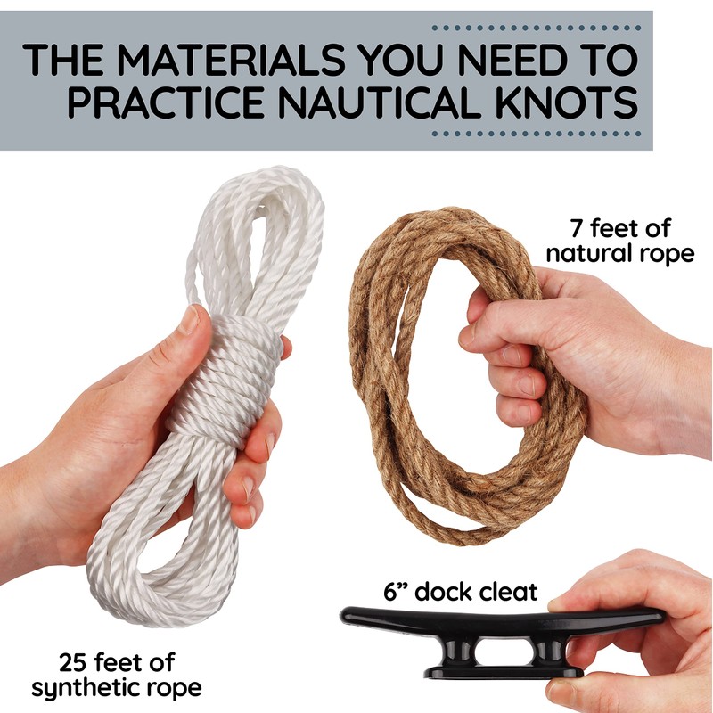 Deluxe Nautical Knot Tying Kit - 6" Boat Cleat, Jute