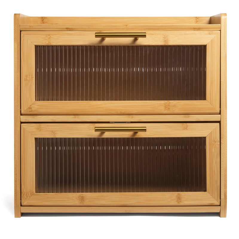Gennua Kitchen Bamboo Bread Box for Kitchen Countertop, Large Dual-Layer