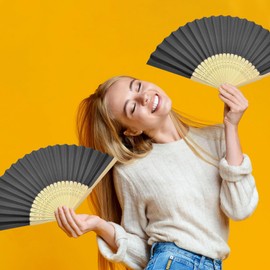 iwiio Hand Fan Folding Handheld Fan Folding Fan Chines Fan With a Tassel Grade A Bamboo Ribs for Women Dance Music Festival Birthday Wedding Souvenir Gift (Black)