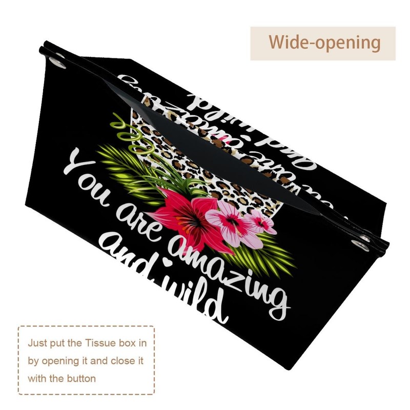 2 Pack Tissue Box Cover Holder, Leopard Print with Flowers
