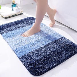 OLANLY Luxury Microfiber Bath Mat, Extra Soft and Absorbent Bathroom Mat, Non-Slip Plush Shaggy Bathroom Rug, Machine Wash Dry, Bath Rugs for Bathroom Floor, Tub and Shower, 16x24, Navy