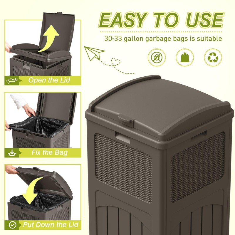 Greesum 33 Gallon Outdoor Trash Can with Lid, Waterproof Resin