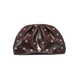 Verdusa Women's PU Leather Studded Clutch Handbags Retro Magnet Ruched Evening Bags, Coffee Brown, One Size
