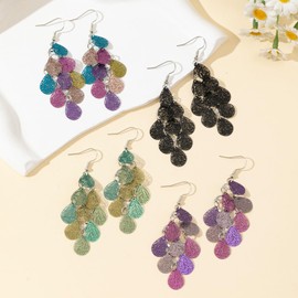 COLIGREE 4 Pairs Layered Dangle Leaf Earrings Hollow Waterdrop Filigree Earring Lightweight Women Fashion Jewelry Bohemian Stylish Accessories (Waterdrop Leaf)