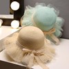 Little Girls Straw Sun Hat Lace Bow and Pearl Large
