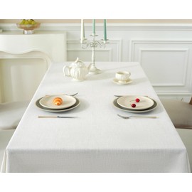 Laolitou Textured Table Cloth for Rectangle Table, Heavy Duty Farmhouse Tablecloth Solid Cotton Linen Waterproof Wrinkle Free Burlap Table Cover for Kitchen Dining,Party, Ivory 55''x106'',8-10 Seats
