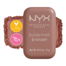 NYX Professional Makeup Buttermelt Bronzer Tono All Butta D Up, 5gr - Bronceador cremoso en polvo infusionado con manteca de karité, mango y almendras, dura hasta 12H, no desvanece, fórmula vegana