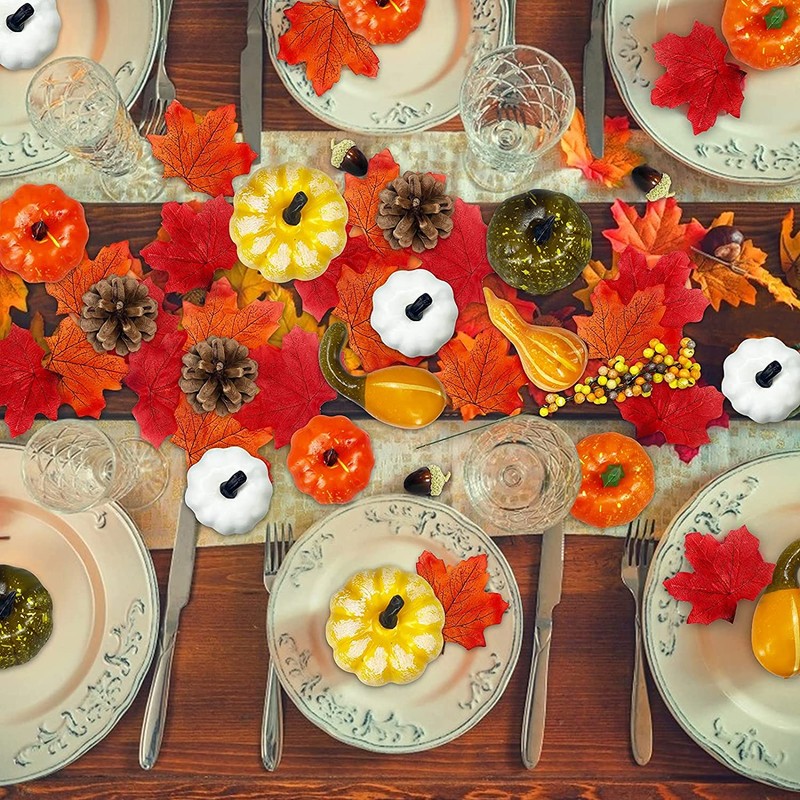 126Pcs Artificial Pumpkins Autumn Decorations Set,Autumn Home Decor Artificial Fall