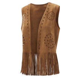 SANSIWU Women Tassel Vest Faux Suede Rivets Sleeveless Fringe Waistcoat Fashion Western 70s Hippie Jacket Cardigan Streetwear (B-01, S)